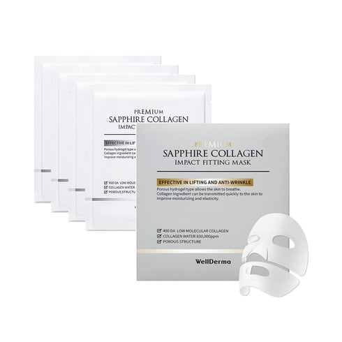 WELLDERMA Sapphire Collagen Face Mask - 4EA Premium Overnight Hydrogel Mask for All Skin Types with Niacinamide