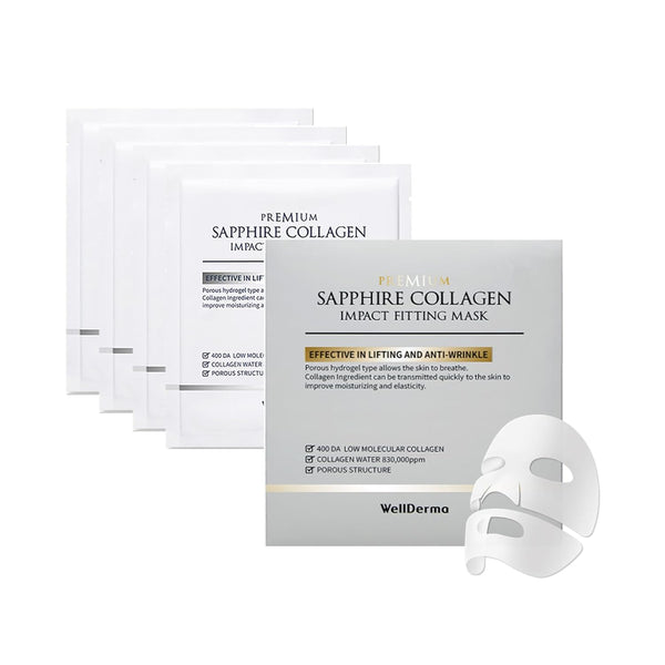 WELLDERMA Sapphire Collagen Face Mask - 4EA Premium Overnight Hydrogel Mask for All Skin Types with Niacinamide
