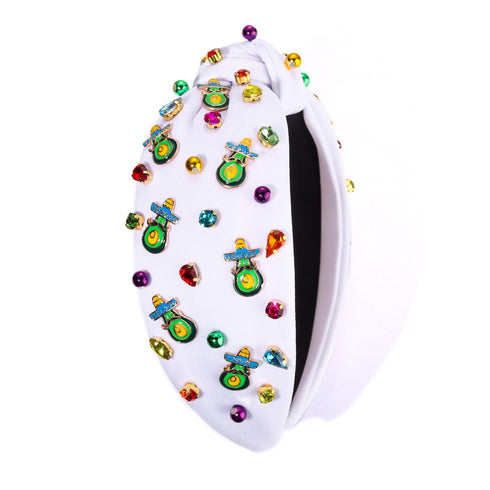 Mexican Beaded Headband for Women, Cinco De Mayo Fiesta Headband with Crystal Knots (Avocado)