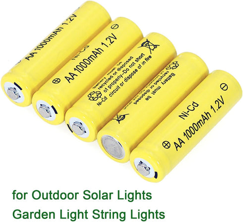 12 Counts 1.2V NI-CD AA 1000mAh Outdoor Solar Rechargeable Batteries for Landscape Lights