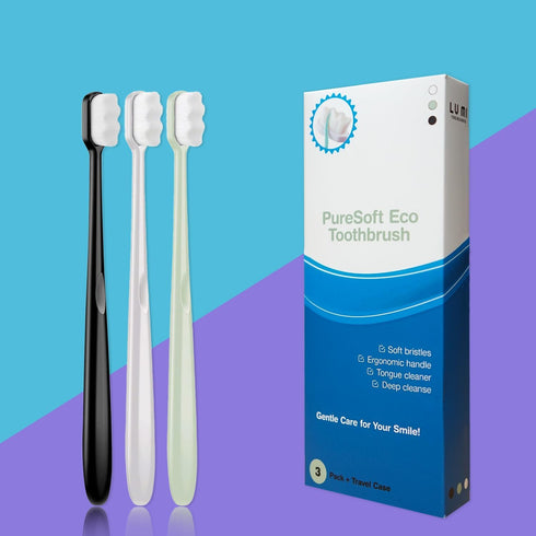 3PCS PureSoft Eco Toothbrush, 20000 Ultra Soft Micro Nano Bristles, BPA-Free, Lightweight with Travel Case for