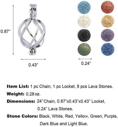 Essential Oil Diffuser Necklace Twisted Ball Aromatherapy Locket Pendant with 8 Lava Stone Balls
