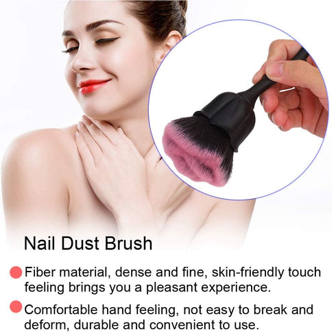 Rose Shaped Nail Dust Brush, Long Handle Nail Powder Brush for Makeup & Manicure Dust Remover Brush for Clean (Black +