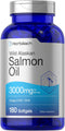 Horbaeach Wild Alaskan Salmon Fish Oil, 180 Softgel Capsules, Gluten Free, High Potency Omega-3 EPA and DHA