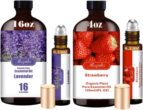 Lavender & Strawberry Essential Oils Set, 16oz & 4oz Pure Natural Scent