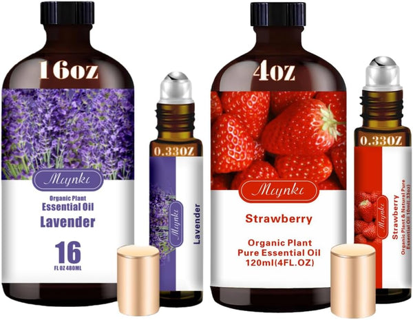 Lavender & Strawberry Essential Oils Set, 16oz & 4oz Pure Natural Scent