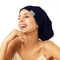 Sleep Beanie Cap, Lined Silky Satin Bonnet, Adjustable Soft Slouchy Hats for Women and Girls, Navy
