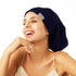 Sleep Beanie Cap, Lined Silky Satin Bonnet, Adjustable Soft Slouchy Hats for Women and Girls, Navy