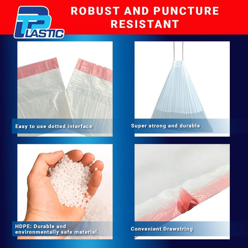 13 Gallon Drawstring Trash Bags, White Garbage Bags, Unscented, 132 Count, Strong Can Liners for Kitchen Home Office