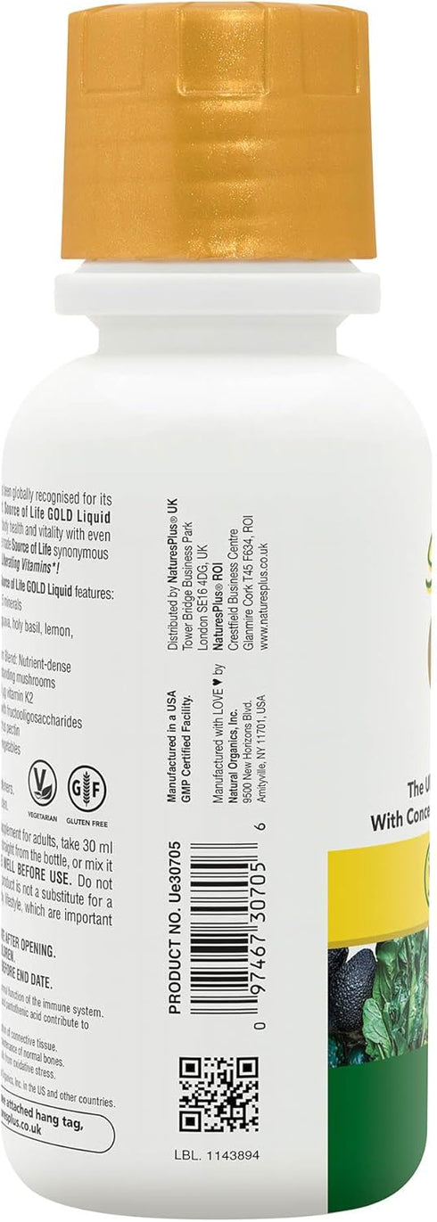 Natures Plus Source of Life Gold Multivitamin Liquid - 8 oz with Vitamins D3, B12 & K2 for Blood, Bone & Immune Support