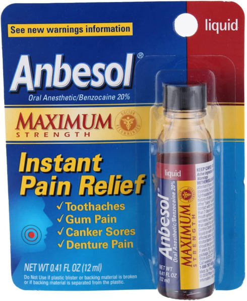 Anbesol Maximum Strength Instant Pain Relief Liquid - 0.41 oz (Pack of 3)