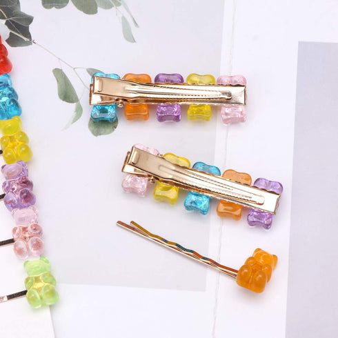 Mixed Cartoon Panda Bear Hair Clips, Gummy Bear Candy Hairpin Barrette for Kids Girls