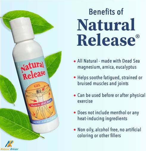Natural Release Muscle & Joint Gel for Humans - Relief for Sore Back, Knees, Hips, Fast Acting, Menthol Free (4 oz)