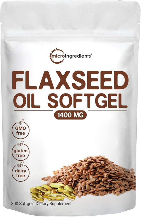 Flaxseed Oil 1400mg Softgels, 300 Counts | Cold Pressed, Rich in Omega 3, Support Heart Health & Immune System