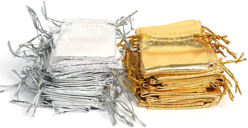 Wudygirl 100 PCS Drawstring Satin Bags Mixed Gold Silver, 3.54X4.72 inches for Jewelry Wedding Party