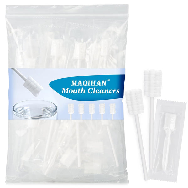 50 Gauze Mouth Swabs for Elderly, Disposable Toothbrushes, Individually Wrapped Swabsticks for Dry Mouth