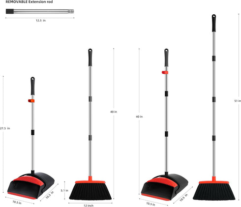 Broom and Dustpan Set, Indoor Broom with Dust Pan Combo for Home, Office, Kitchen, Lobby & Pet Hair Cleaning