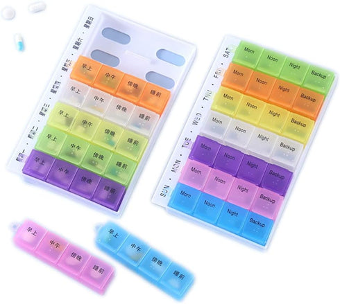 Psivika 2 Pack 28 7 Weekly Pill case Colorful Pill Organizer Medicine Storage compartments Day Pill Box Case