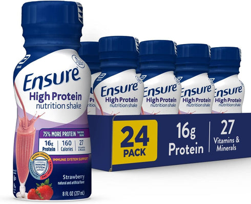 Ensure High Protein Nutritional Shake, 16g Protein, Meal Replacement, Strawberry, 8 Fl Oz (Pack of 24)