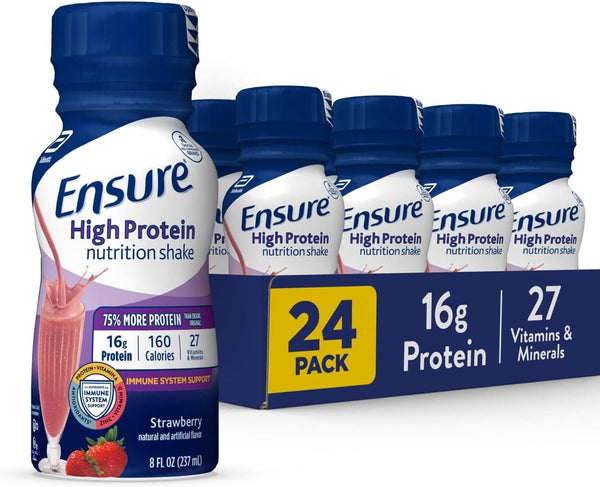 Ensure High Protein Nutritional Shake, 16g Protein, Meal Replacement, Strawberry, 8 Fl Oz (Pack of 24)