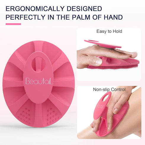 Silicone Body Scrubber, Gentle Exfoliating Shower Bath Wash Brush for Sensitive Skin, Easy to Clean, 1 Pack, Pink