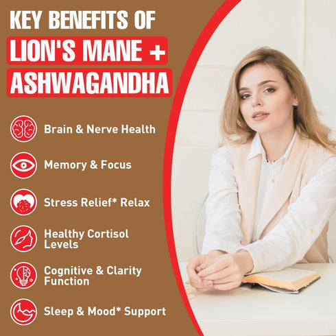 Zylvrax Immune 90 Ashwagandha & Lions Mane Supplements Capsules, Brain Supplements for Memory and Focus, Ashwagandha
