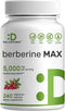 Berberine Max Supplement with Turmeric, 240 Veggie Capsules, 5,000mg Per Serving, 97% Pure Berberine HCL