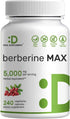 Berberine Max Supplement with Turmeric, 240 Veggie Capsules, 5,000mg Per Serving, 97% Pure Berberine HCL