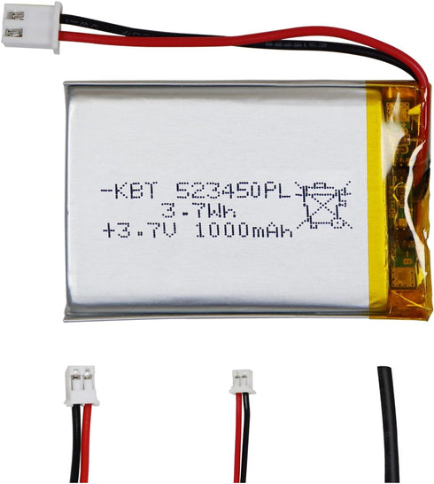 KBT 3.7V 1000mAh Li-Polymer Battery, 523450 Rechargeable with PH 2.54 JST Connector