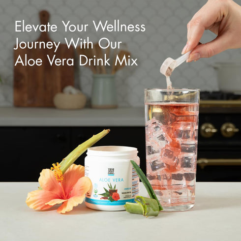 Yes You Can! Organic Aloe Vera Powder Drink Mix - Hydration Booster with Pure Aloe Juice, Hibiscus Flavor - 40 Servings