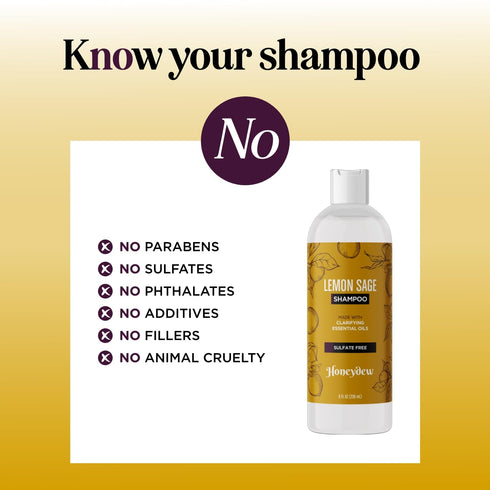 Lemon Sage Shampoo for Oily Hair - Sulfate Free Clarifying Shampoo with Keratin and Tea Tree Oil