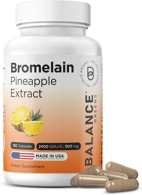 Balancebreens Bromelain 500mg Capsules - 2400 GDU Pineapple Extract Supplement for Joint Support (180 Capsules)