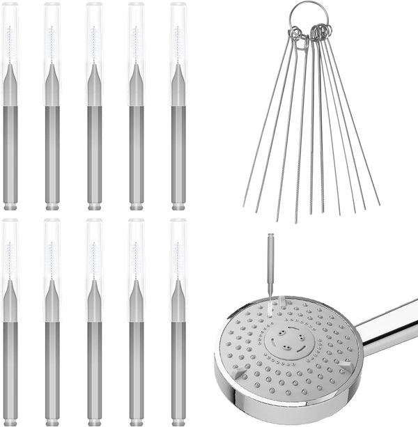 10pcs Shower Head Cleaners with 10pcs Needle Picks, Anti-Clogging Tiny Crevice Cleaner Tool for Bathroom (Gray)