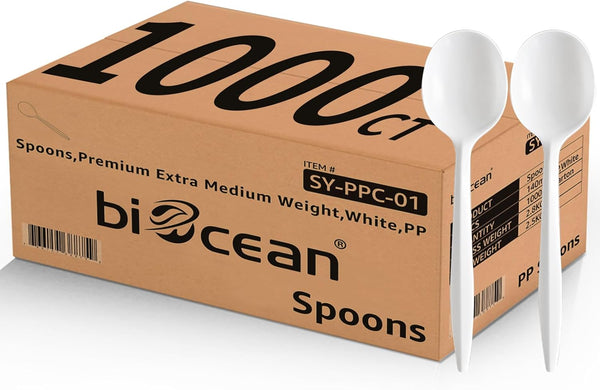 1000PCS Heavy Duty Disposable Plastic Spoons, White Bulk Cutlery Utensils for Home, Restaurant, Party, Picnic, Travel