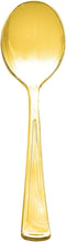 Party Essentials 100-Count Disposable Plastic Cutlery, Heavy-Duty Silverware, Shiny Gold Soup Spoons