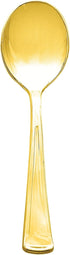 Party Essentials 100-Count Disposable Plastic Cutlery, Heavy-Duty Silverware, Shiny Gold Soup Spoons