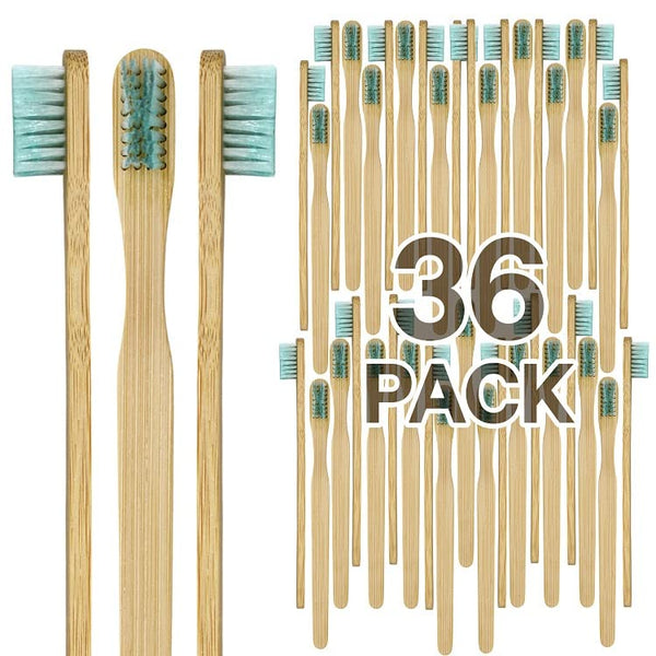 36 Prepasted Bamboo Toothbrushes, Individually Wrapped, Biodegradable, Vegan, Soft Bristles, Mint Flavors, Travel