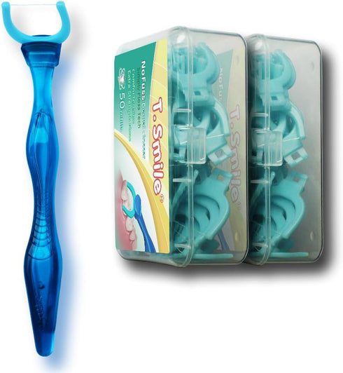 T.Smile NoFuss Dental Flosser Kit, 5-inch Long Handle & Refill Heads, Extra-Strength Floss for Comfortable Clean