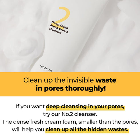 numbuzin No.2 Deep Clean Fresh Cream Cleanser | Face Wash, Rich Foam, Natural Cleansing Ingredients | Korean Skin Care for Face, 4.05 fl oz