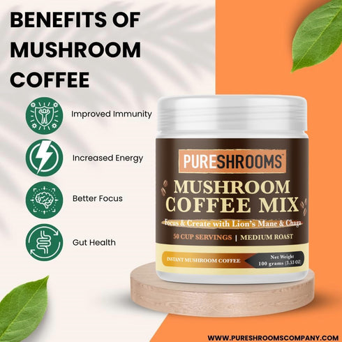 Focus & Create Adaptogenic Instant Mushroom Coffee, 50-Serve Pack with Lion’s Mane & Chaga for Brain Support
