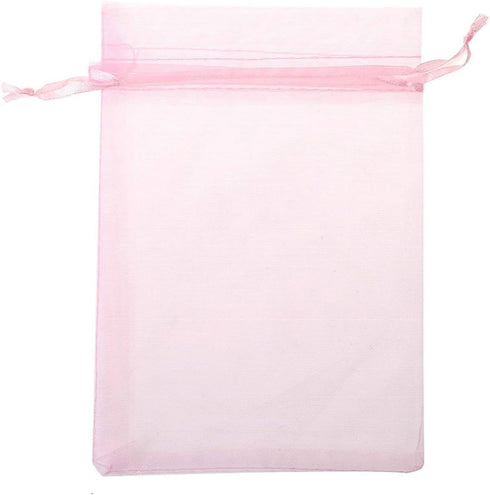 Wudygirl 100pcs Sheer Pink 5''X7 Organza Bags - Drawstring Jewelry Pouches for Baby Shower & Party Favors