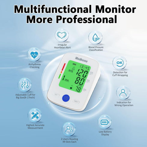 Medhome Blood Pressure Monitor for Home Use, Upper Arm Large Cuff (8.7"-16.5"), Automatic High Blood Pressure Machine
