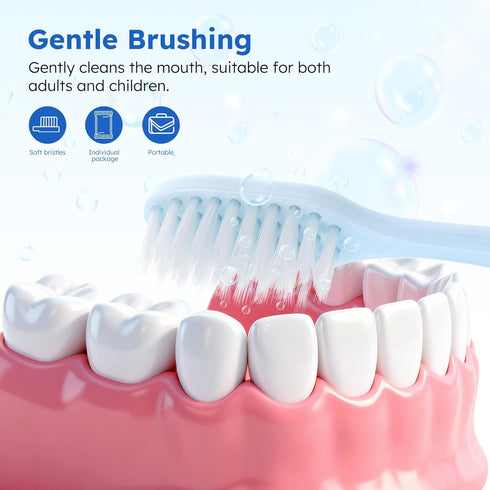 Packaged, (50-Pack) Disposable Toothbrushes with Toothpaste, Light Blue Toothbrush and Toothpaste, Individually