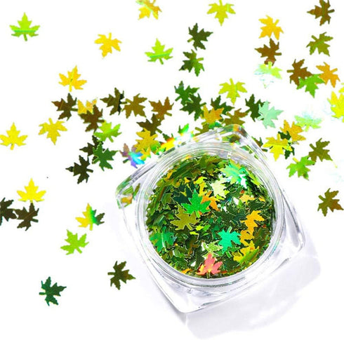 Nail Art DIY Maple Leaf Sequins - Laser Glitters Thin Paillette Flakes Stickers for Manicure Tips, 12 Boxes