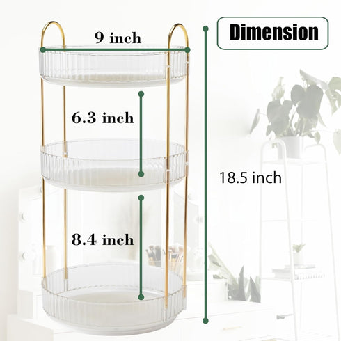 Rotating Makeup Organizer - 3 Tier Lazy Susan Trays for Skincare and Perfume, Transparent Bathroom Counter Organizer