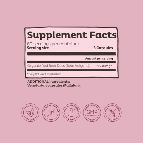 KOS Organic Beet Root Capsules 1500mg - Natural Nitric Oxide Booster, 180 Capsules for Healthy Active Lifestyle