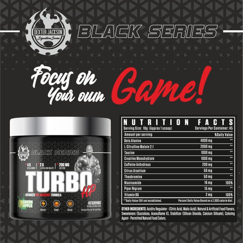 Dexter Jackson Black Series Turbo HP Pre Workout, 45 Servings, 450 Gram, Flavoured, Green Apple
