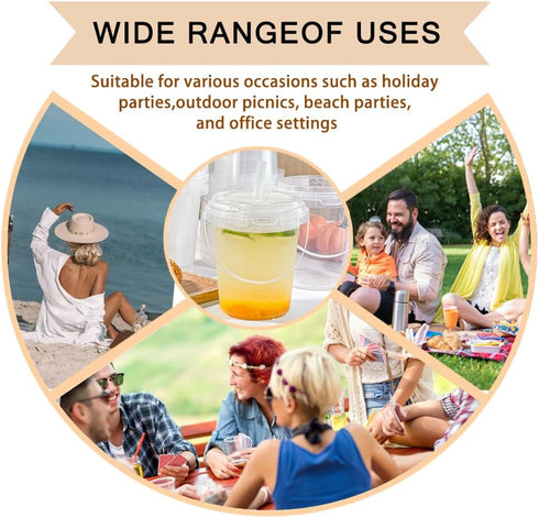 Qsqwsuye 15sets 34 packaging disposable plastic cup with lid and straw, ounce reusable and suitable for outdoor travel