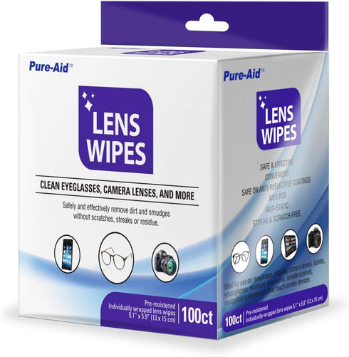 Lens Wipes 100ct (1pk) for Cleaning Eyeglasses, Camera Lenses, Smart Phones and More
