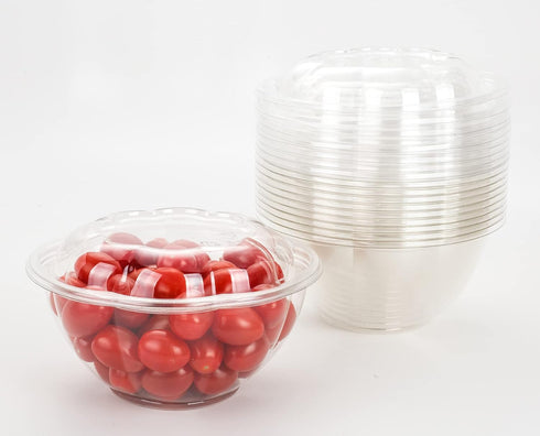 GOLDEN APPLE Disposable Plastic Serving Bowls, 32oz-10sets with Lids, Large Clear Salad Containers